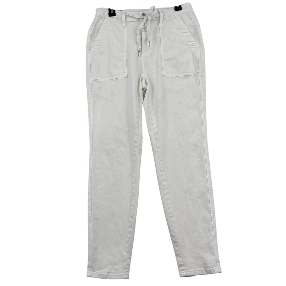 Judy Blue High Rise Jogger Jeans Size 9 White Zip Drawstring Waist Stretch Denim